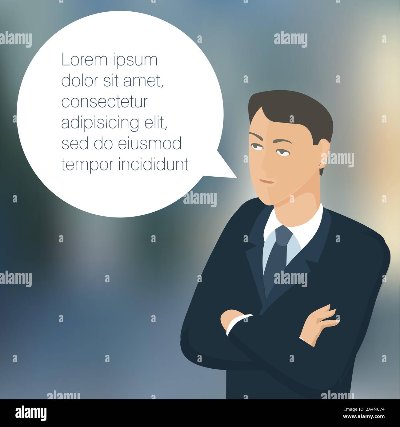 Young business man with speech comment bubble. Stock Vector