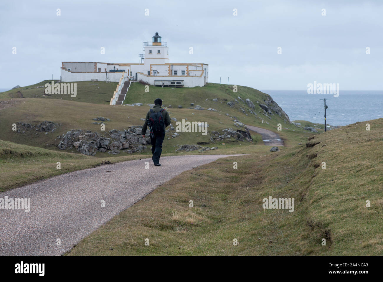 Strathy point lighthouse caithness, scotlandman Stock Photo