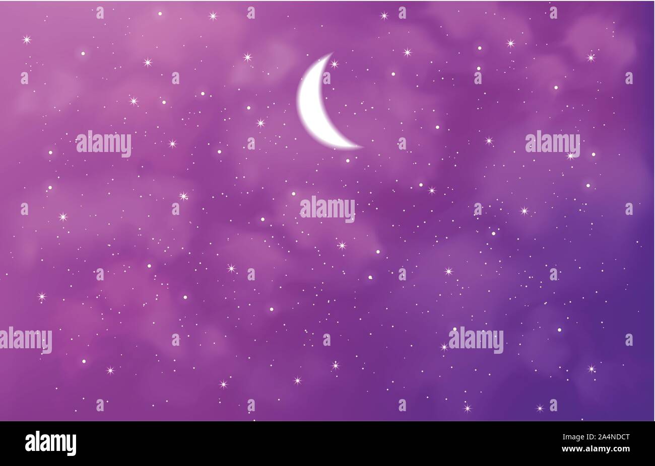 Magic Sky Full Of Stars Sparkles And Half Moon Bright Pink Color Cosmic Theme Vector Card Stock Vector Image Art Alamy
