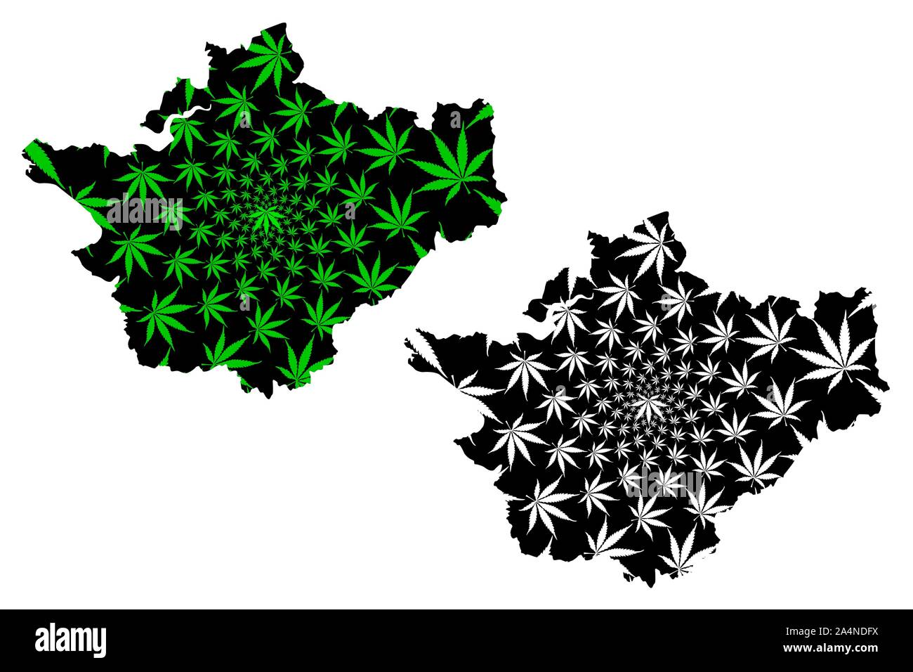 Cheshire (United Kingdom, England, Non-metropolitan county, shire county) map is designed cannabis leaf green and black, County Palatine of Chester ma Stock Vector