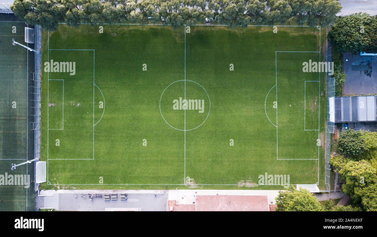 Aerial view of soccer field Stock Photo Alamy