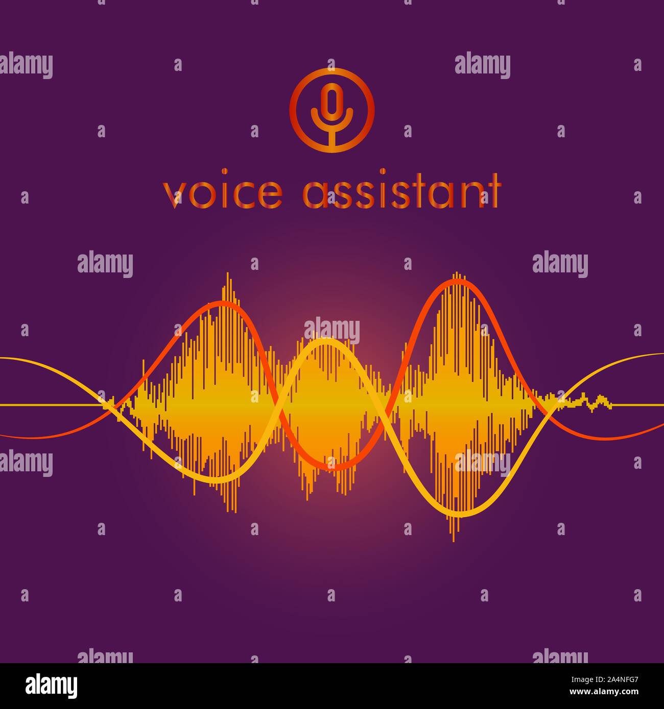Personal assistant and voice recognition concept gradient vector illustration of soundwave intelligent technologies. Microphone button with bright voi Stock Vector