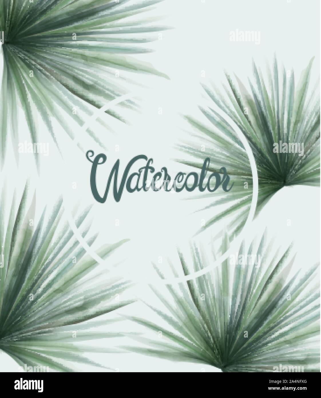 Watercolor summer green palm leaves. Background vector Stock Vector ...