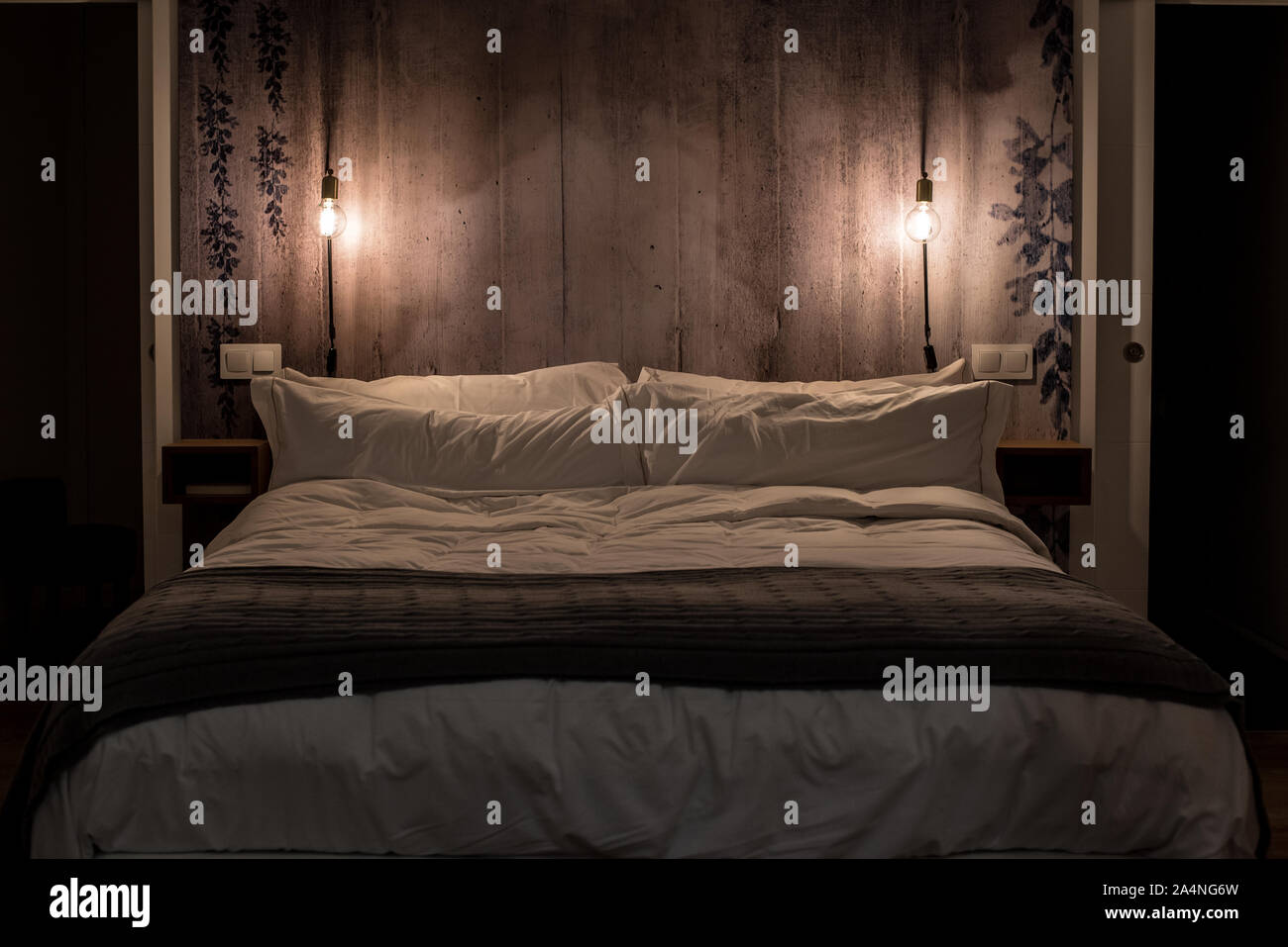 Beautiful Modern Bedroom Interior Design By Night Stock Photo Alamy