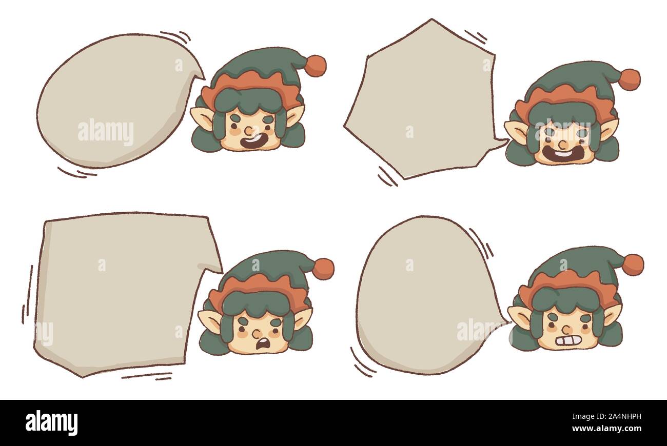 Christmas cute elf bubble text set Stock Vector