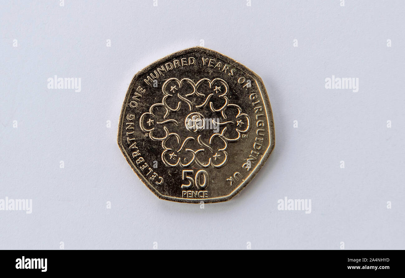 UK fifty pence coins. Stock Photo