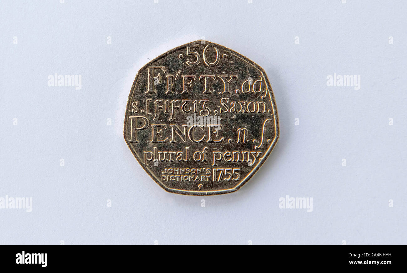 UK fifty pence coins. Stock Photo