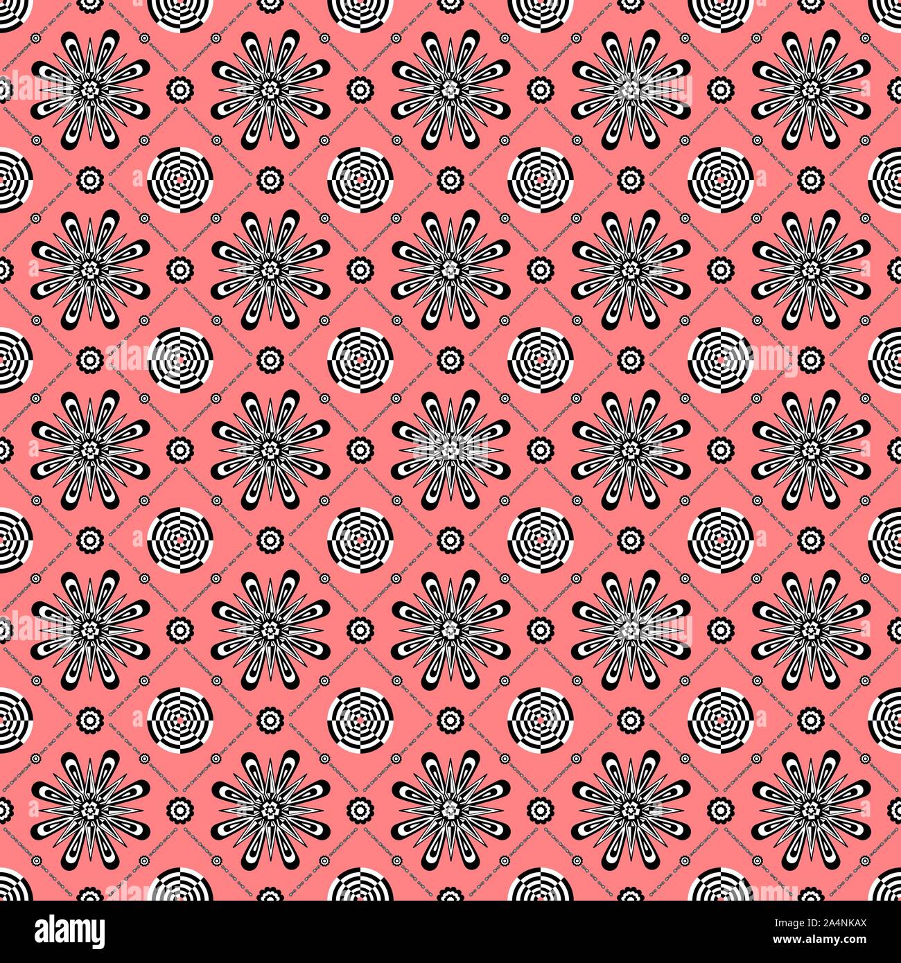 Geometric floral designs seamless pattern on red background. Stock Vector