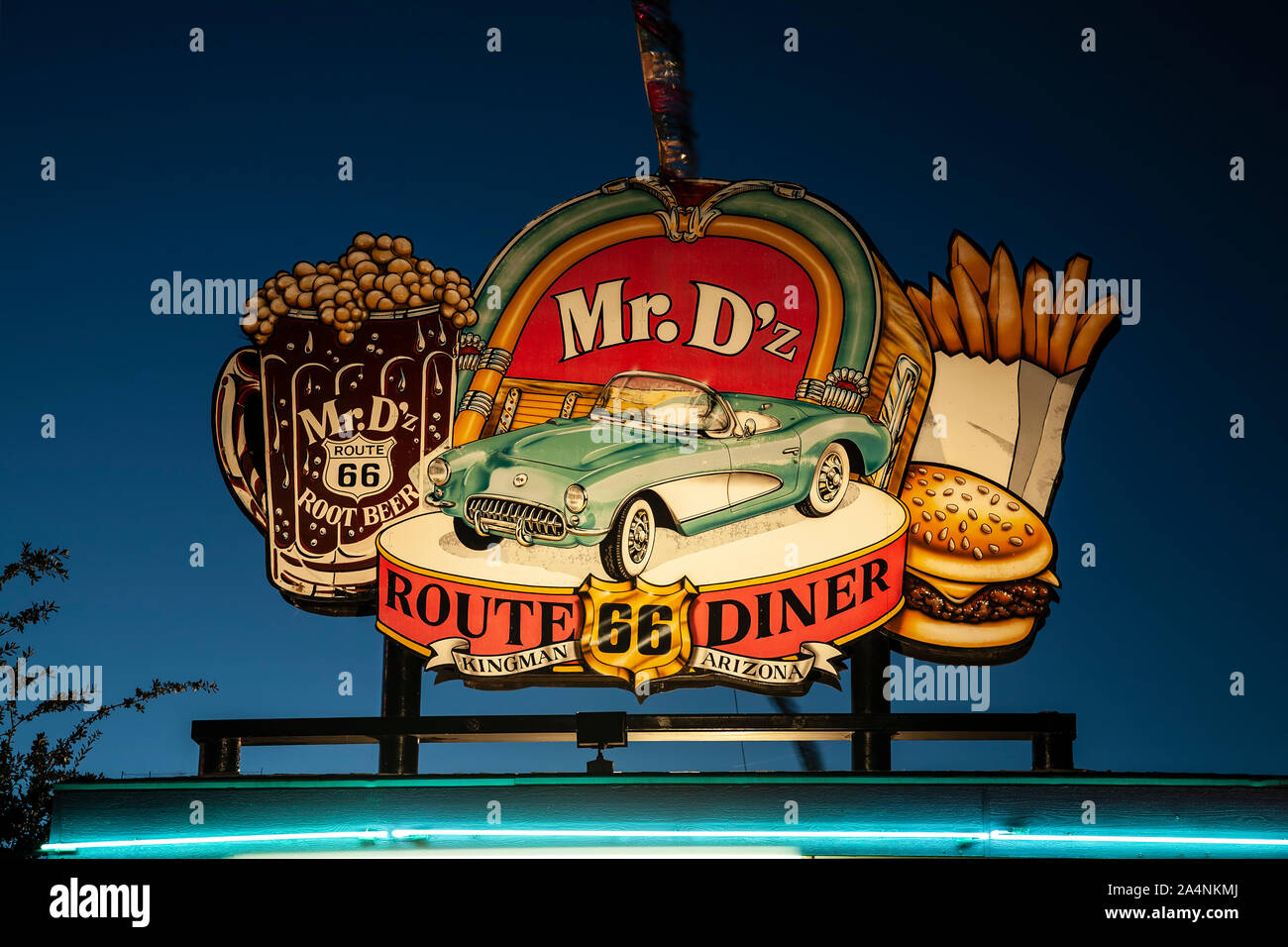 Sign, Mr. D'z Route 66 Diner, Route 66, Kingman, Arizona USA Stock Photo