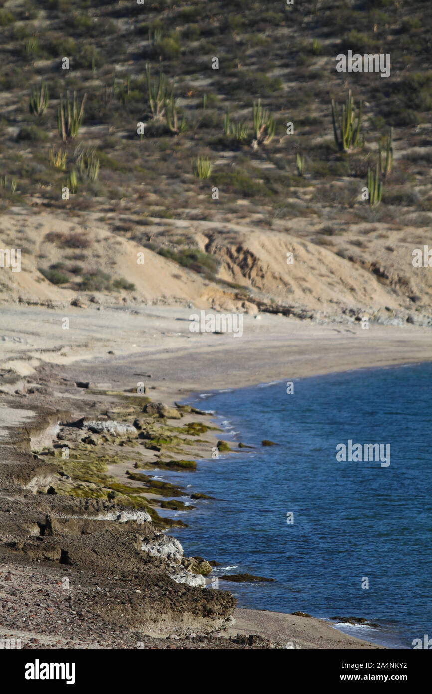Desierto costero y la zona marítima de la Bahía de Kino, en el Mar llamado Mar Cortez,Sonora, México..Coastal desert and the sea area of Kino Bay in t Stock Photo