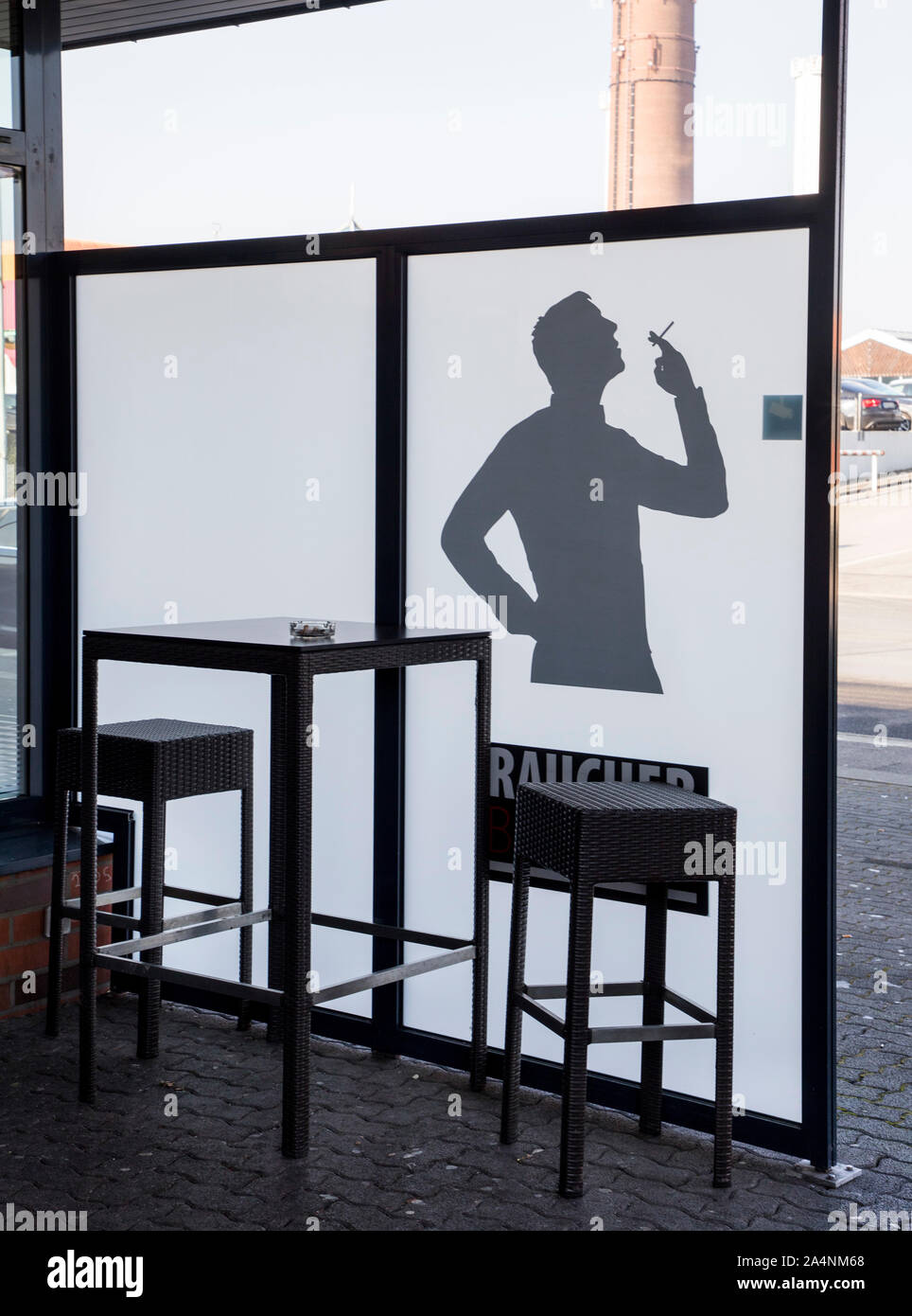 Smoking area in front of a café, outside, Stock Photo