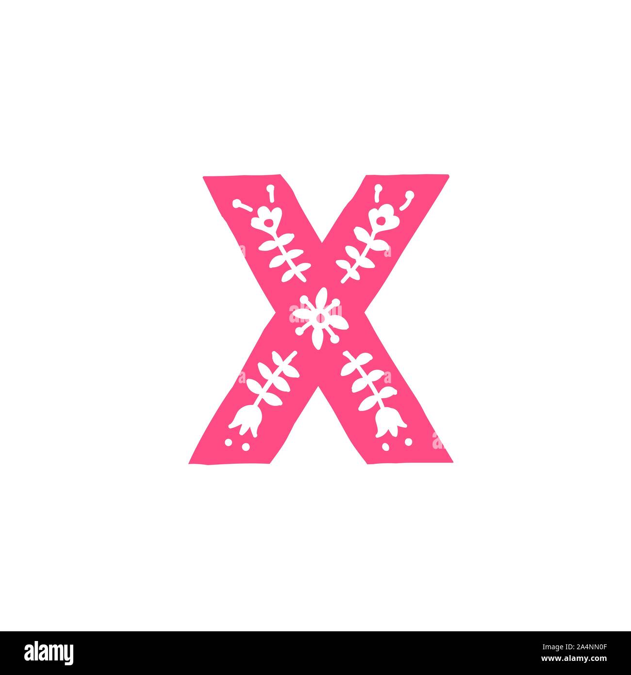 Letter X. Vector. Pink letter with ornament. Applique for clothes. Logo