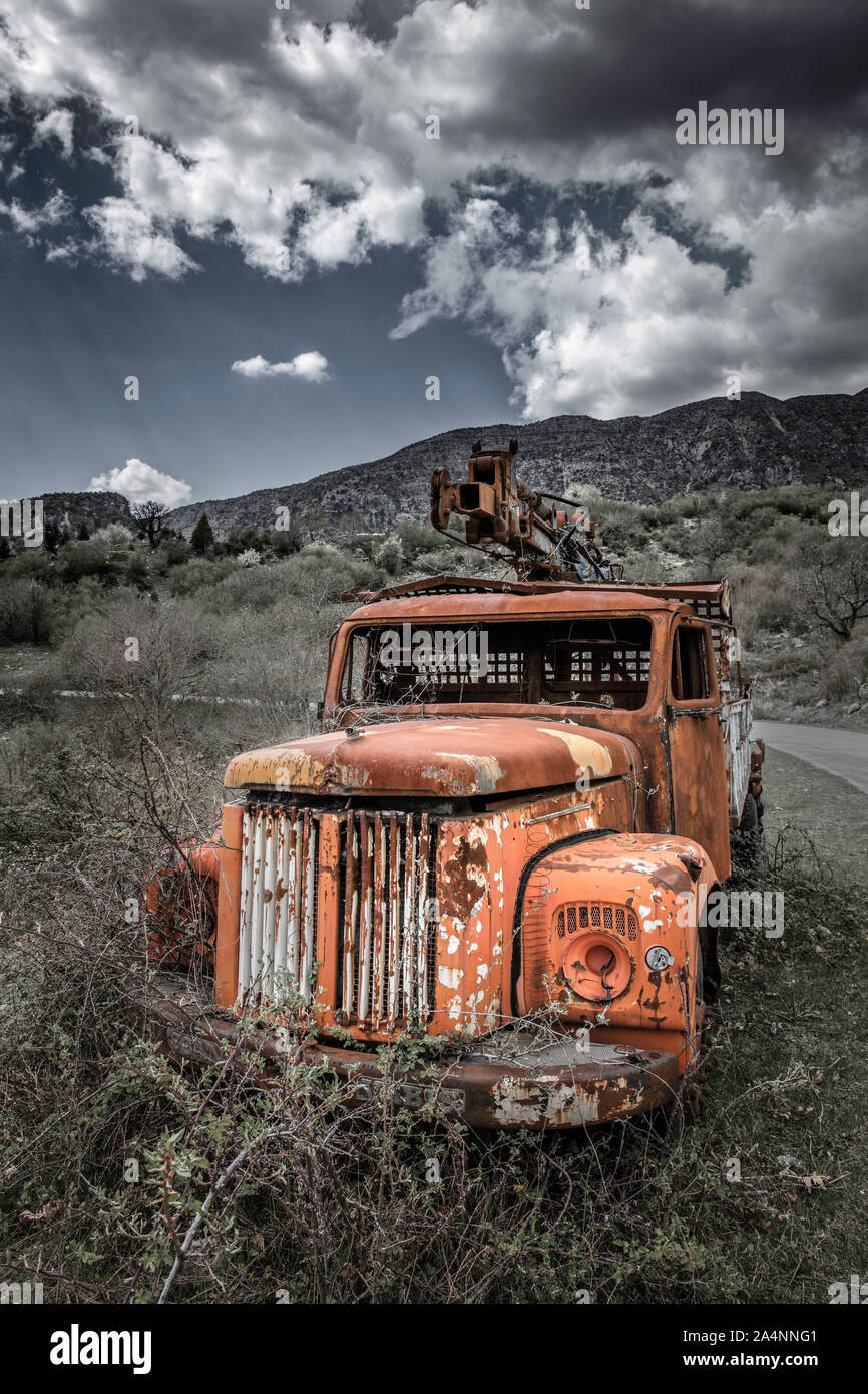 Abandoned truck, Greece Stock Photo
