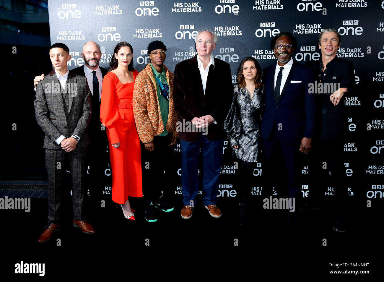 Daniel Frogson, Will Keen, Ruth Wilson, Simon Manyonda, Philip Pullman, Dafne Keen, Clarke Peters and Mat Fraser attending the premiere of His Dark Materials held at the BFI Southbank, London. Stock Photo