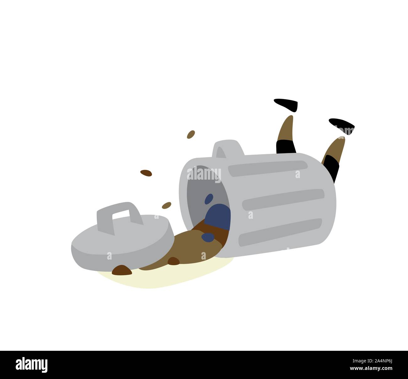 Illustration of a trash can. Vector. Trash spilled out of the tank. Character for stickers and garbage cleaners. Scattered and trash. It is forbidden Stock Vector