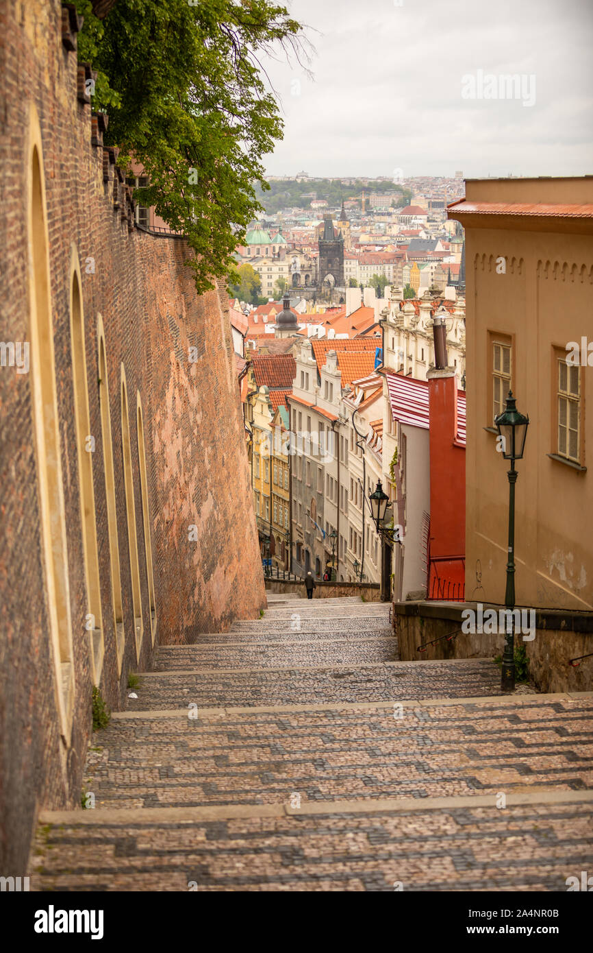 Prague, Czech Republic - 30.08.2019: Street View of Old town of Prague with beautiful buildings and city view, Czech repubic Stock Photo