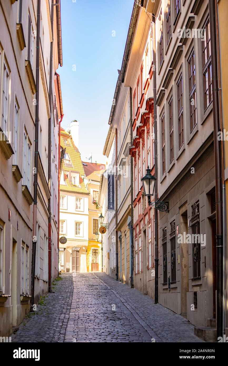 Prague, Czech Republic - 30.08.2019: Street View of Old town of Prague with beautiful buildings, Czech repubic Stock Photo