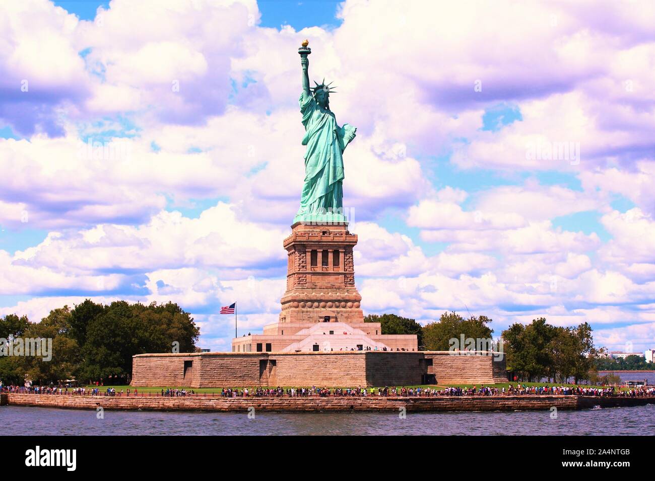The Statue of Liberty on Liberty Island in New York Harbour. Stock Photo