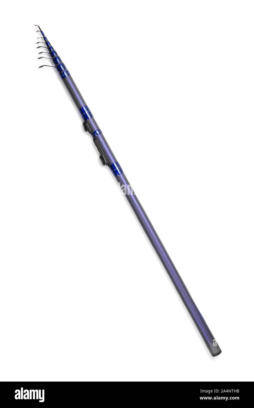 Top view of carbon fiber telescopic fishing rod isolated on white Stock Photo