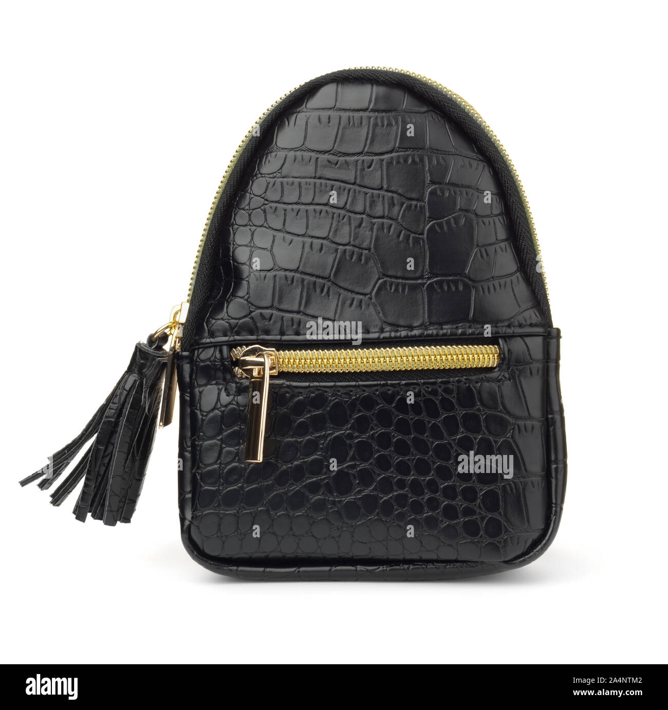 Small black leather backpack isolated on white Stock Photo