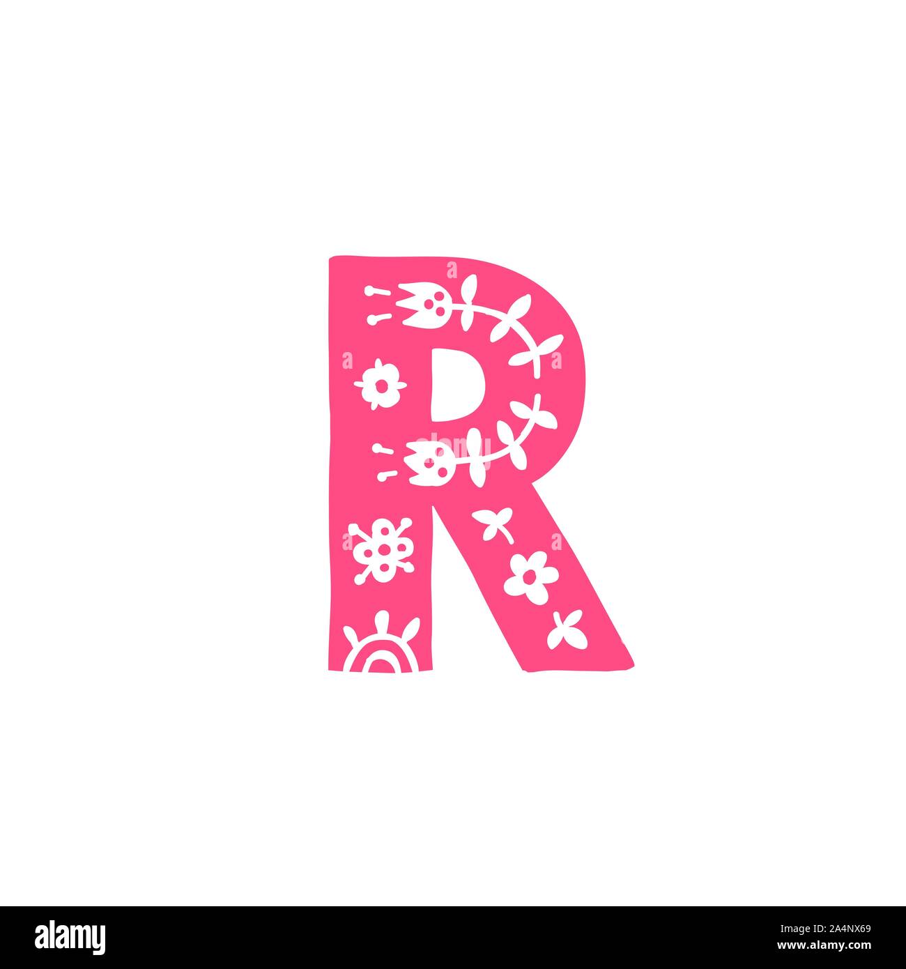 Letter R. Vector. Pink letter with ornament. Applique for clothes. Logo ...