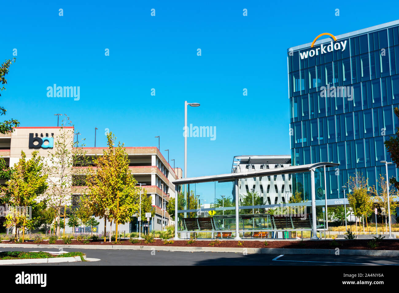 Workday headquarters campus conveniently for company employees located next to West Dublin/Pleasanton BART Station Stock Photo