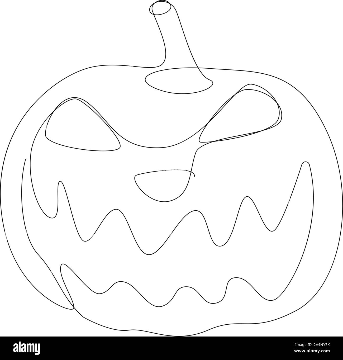 Halloween pumpkin with face illustration drawn by one line. Autumn holidays. Vector illustration Stock Vector