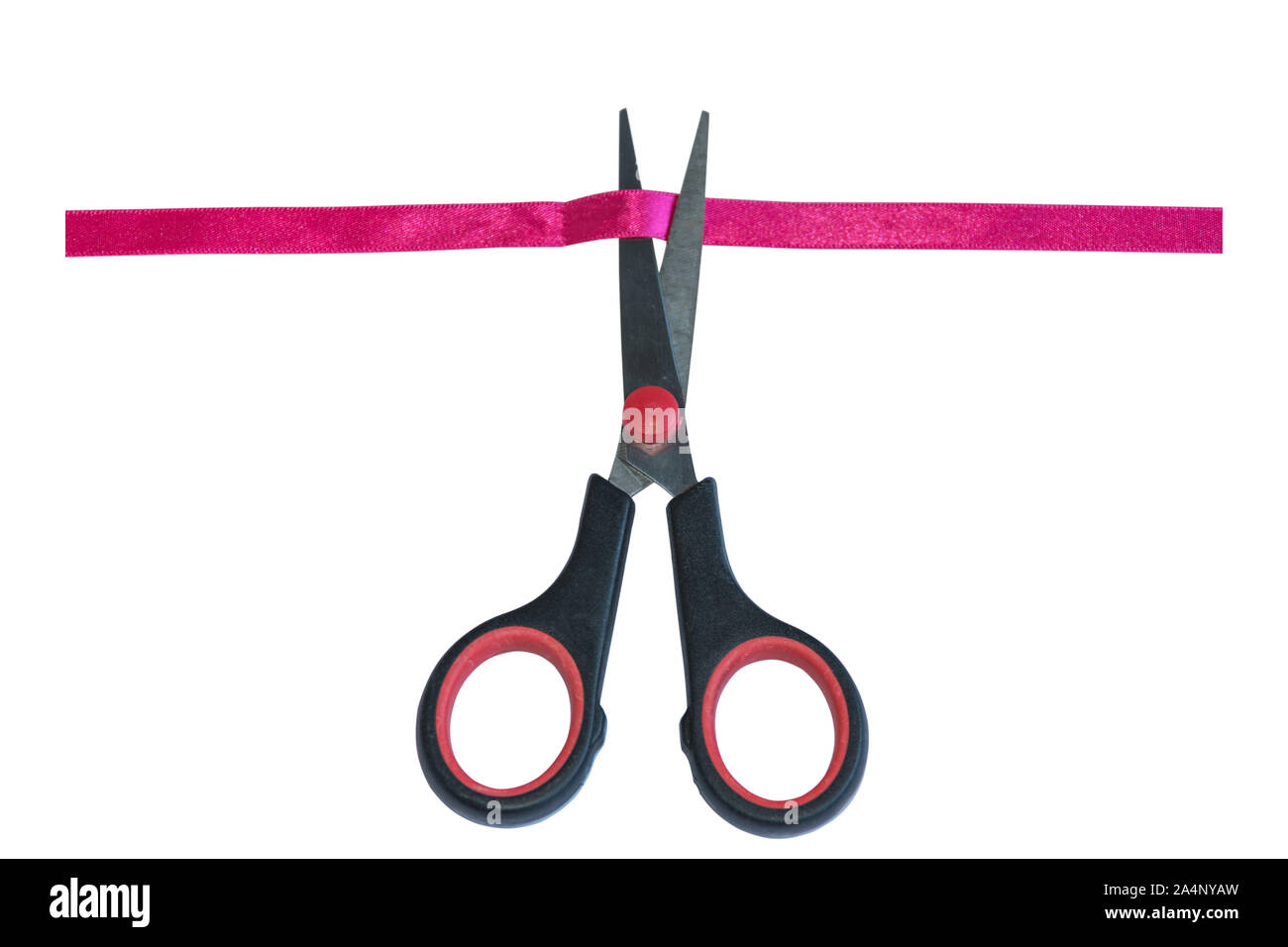 Ribbon and scissors isolated on white background. Cutting ribbon