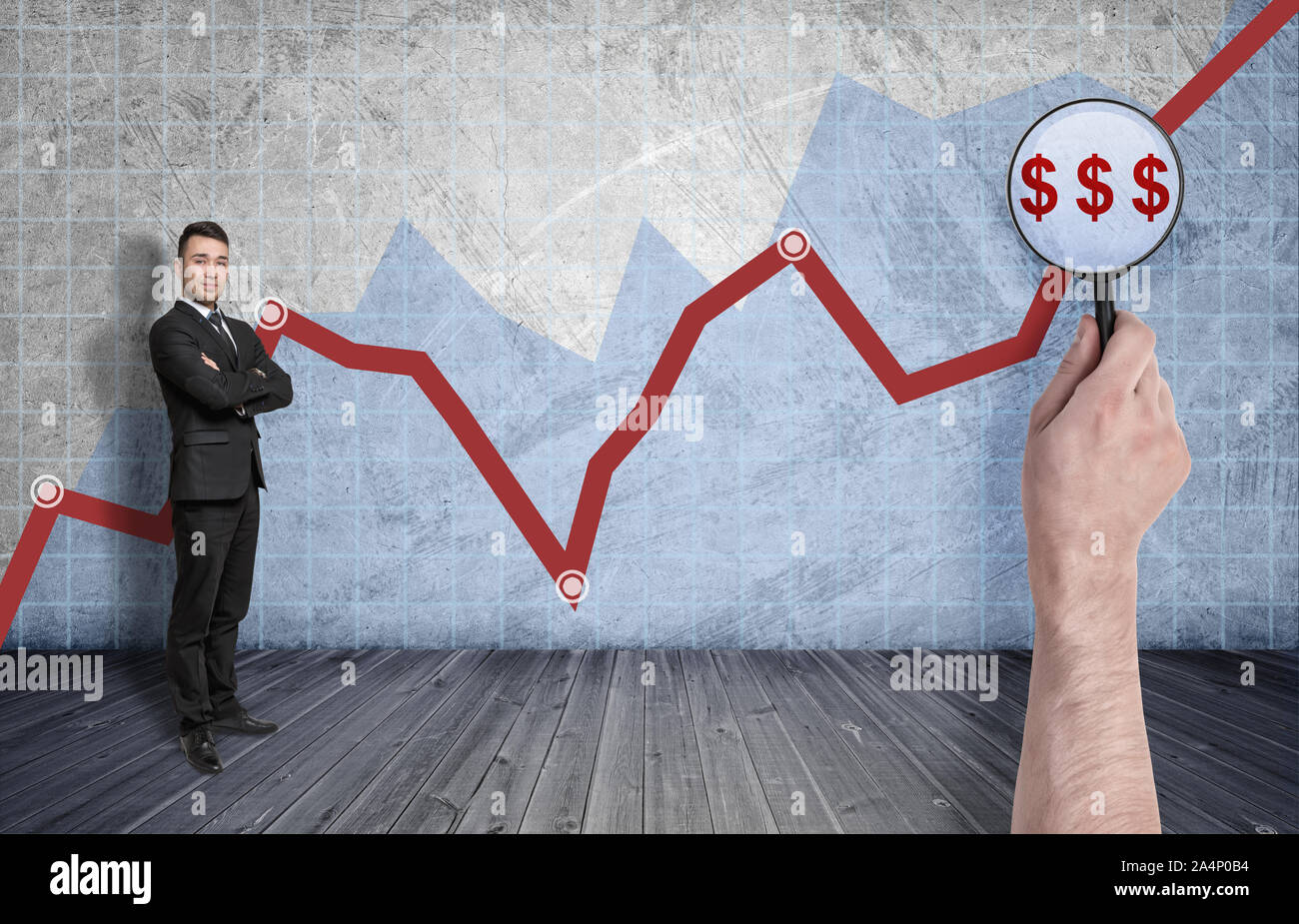 Businessman standing on the background of rising diagram Stock Photo ...