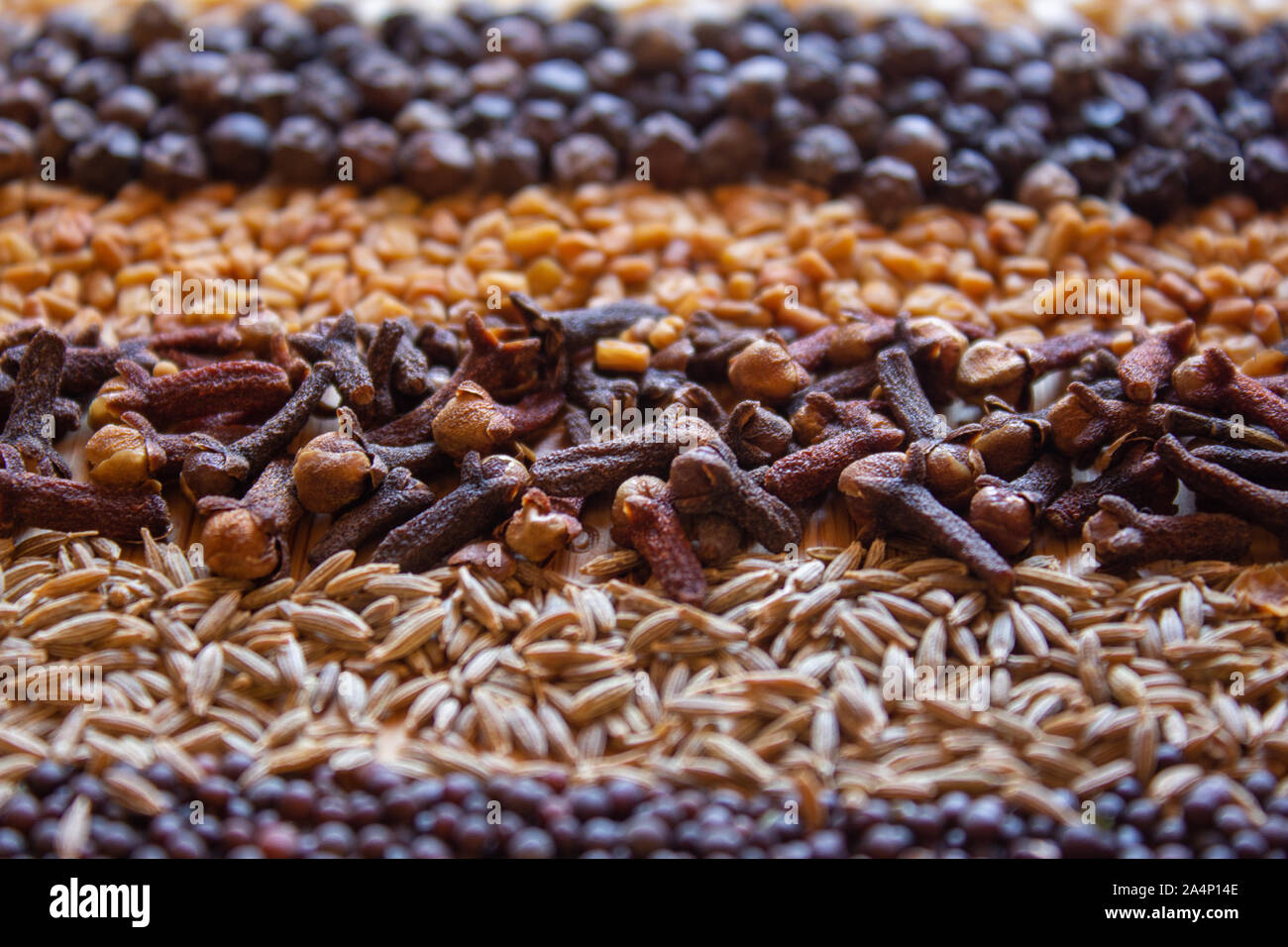 Common ingredients used in indian cooking. Spices and seeds background