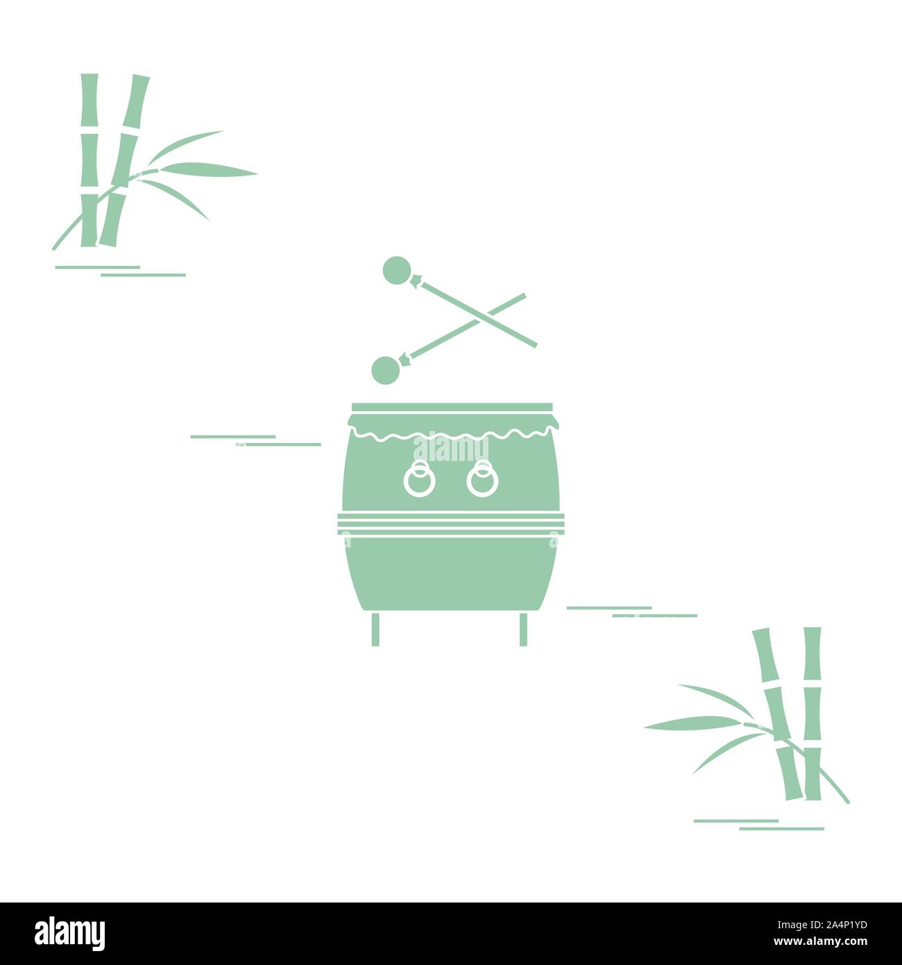 Vector illustration with bamboo, drum. Chinese folk percussion