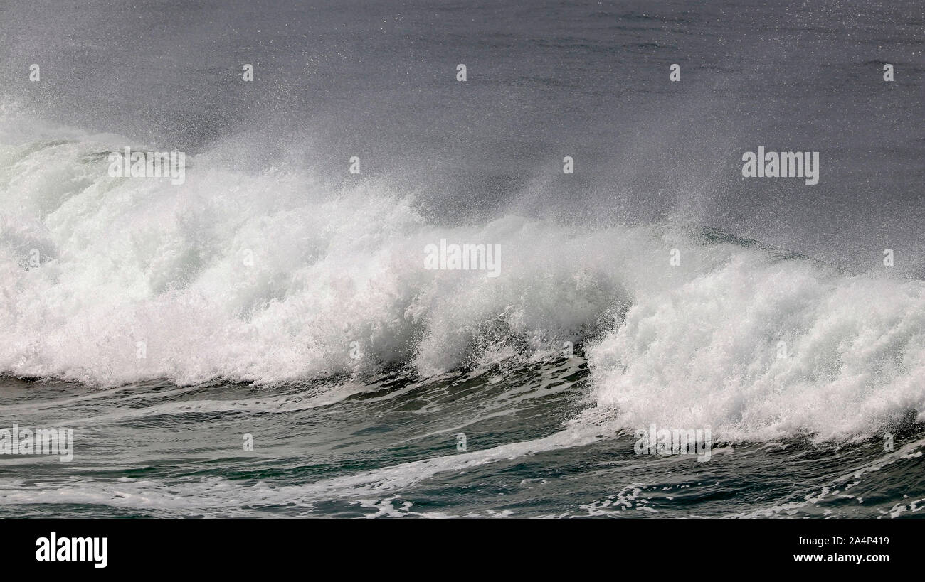Wild Waves and White Water at Fistral Beach, Newquay, Cornwall. Stock Photo