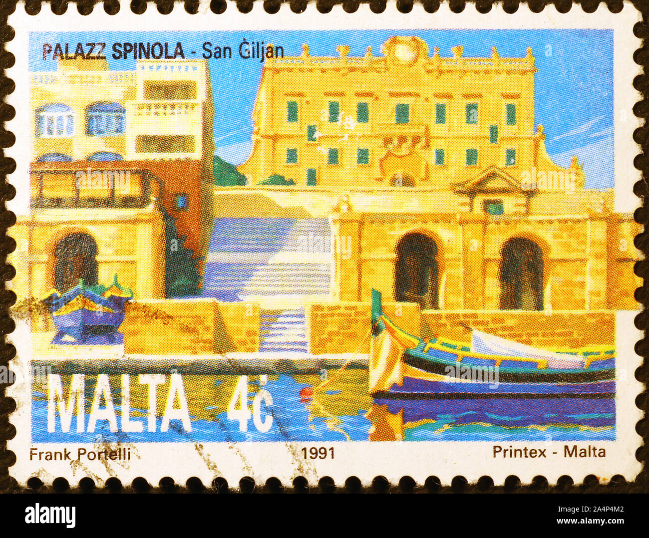 Houses of Malta on postage stamp Stock Photo Alamy