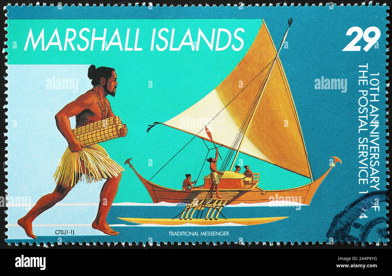 Postal service of Marshall Islands celebrated on stamp Stock Photo