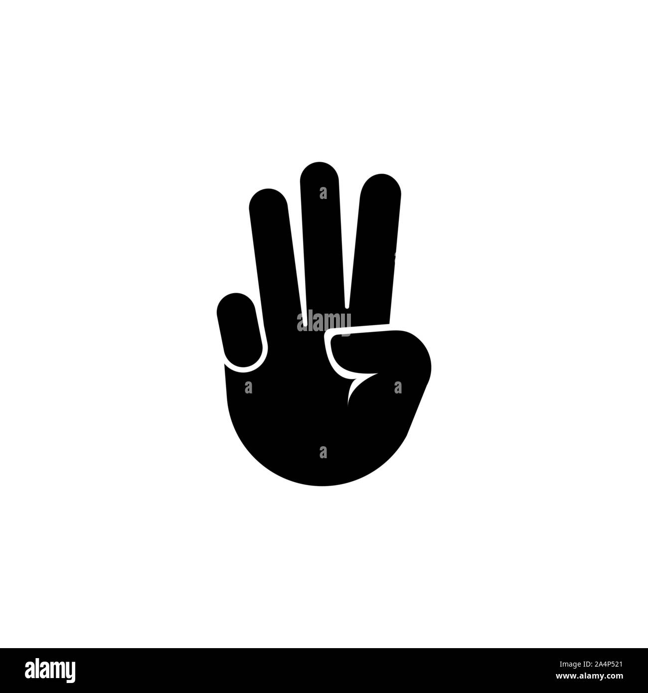 Hand with Three Fingers Up, Gesture. Flat Vector Icon illustration. Simple black symbol on white background. Hand with Three Fingers Up, Gesture sign Stock Vector