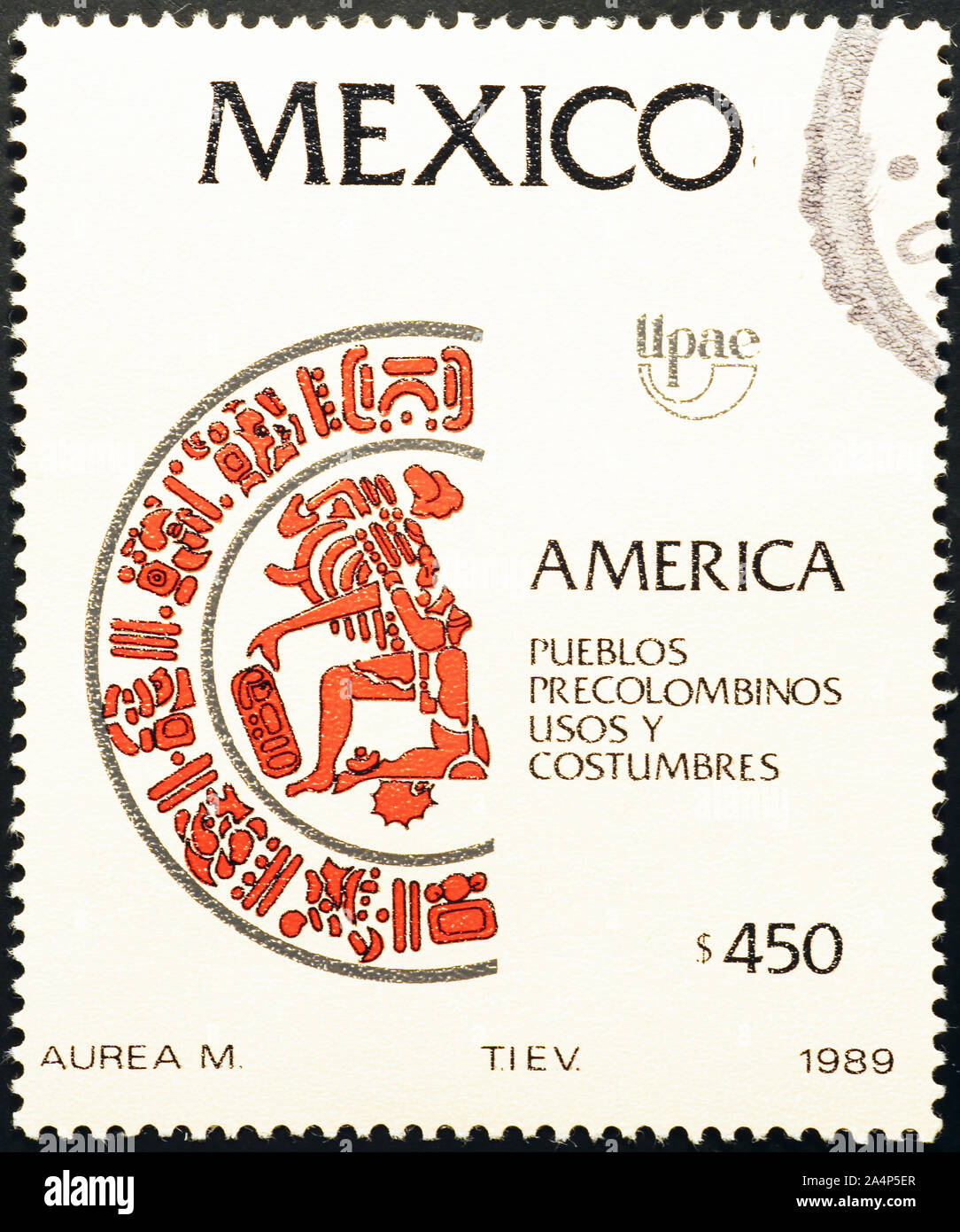 Pre-Columbian design on mexican postage stamp Stock Photo