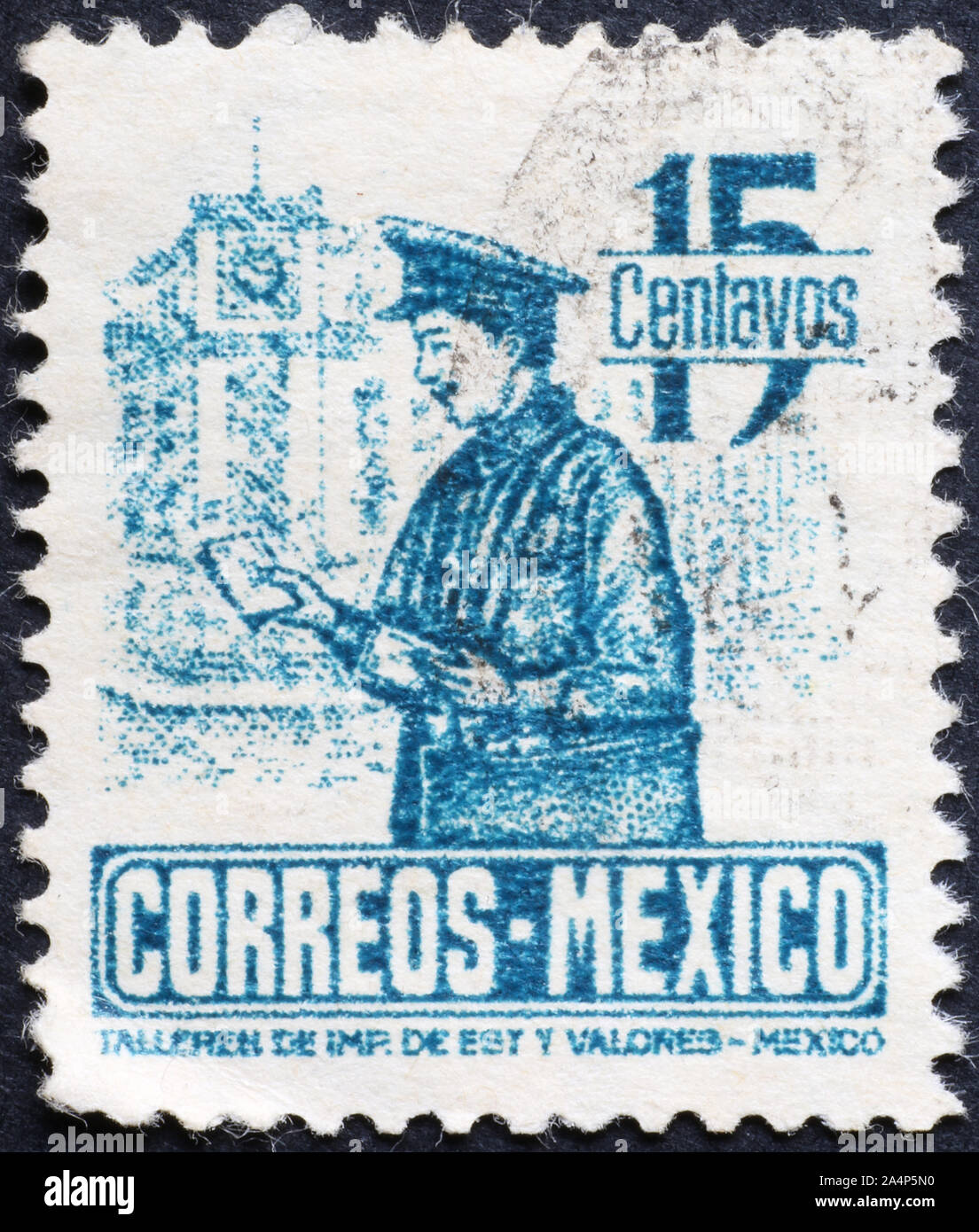 Mexican mailman on vintage postage stamp Stock Photo