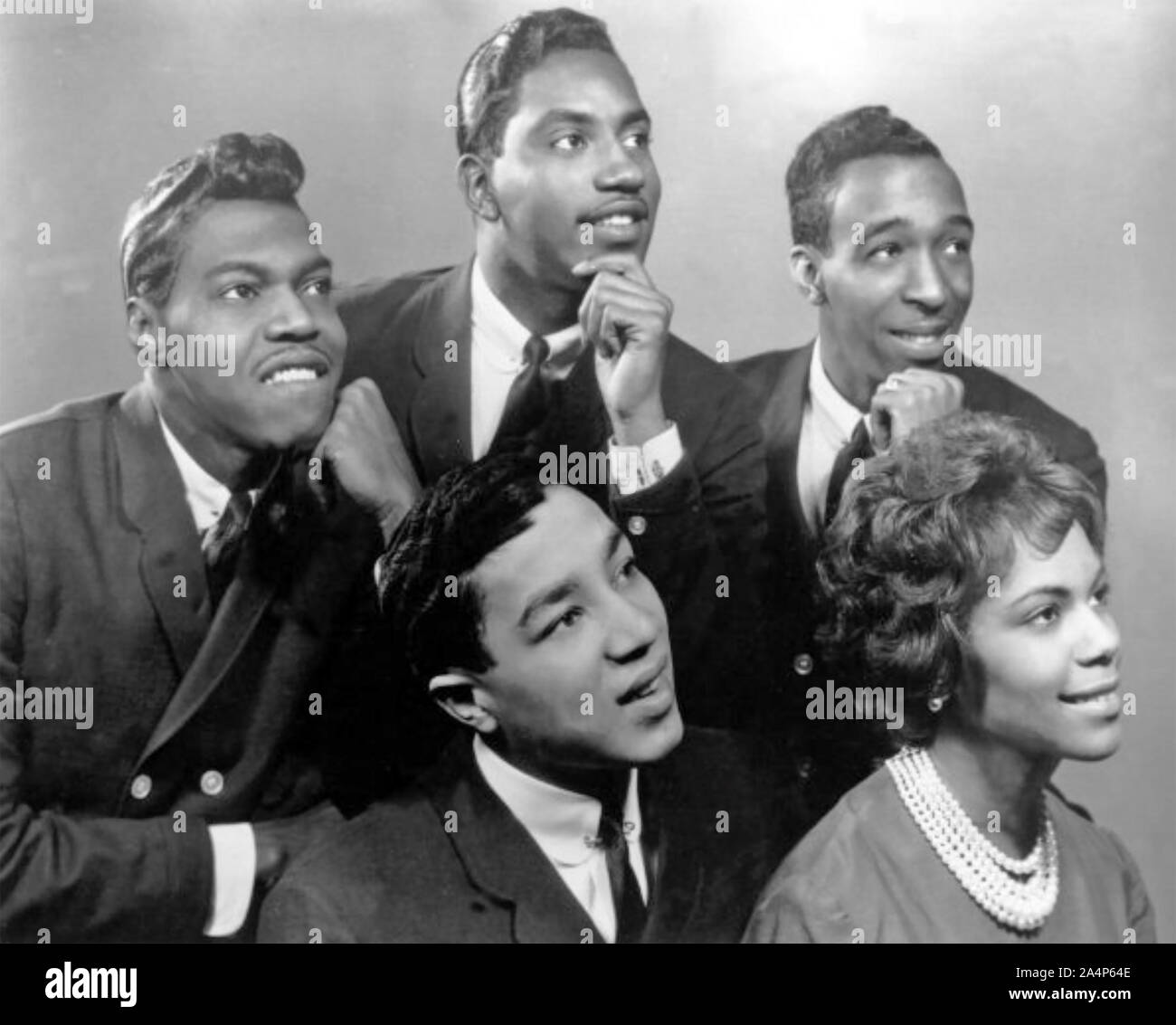 THE MIRACLES Promotional photo of American R&B vocal group with Smokey Robinson next to Claudette Robinson about 1963 Stock Photo