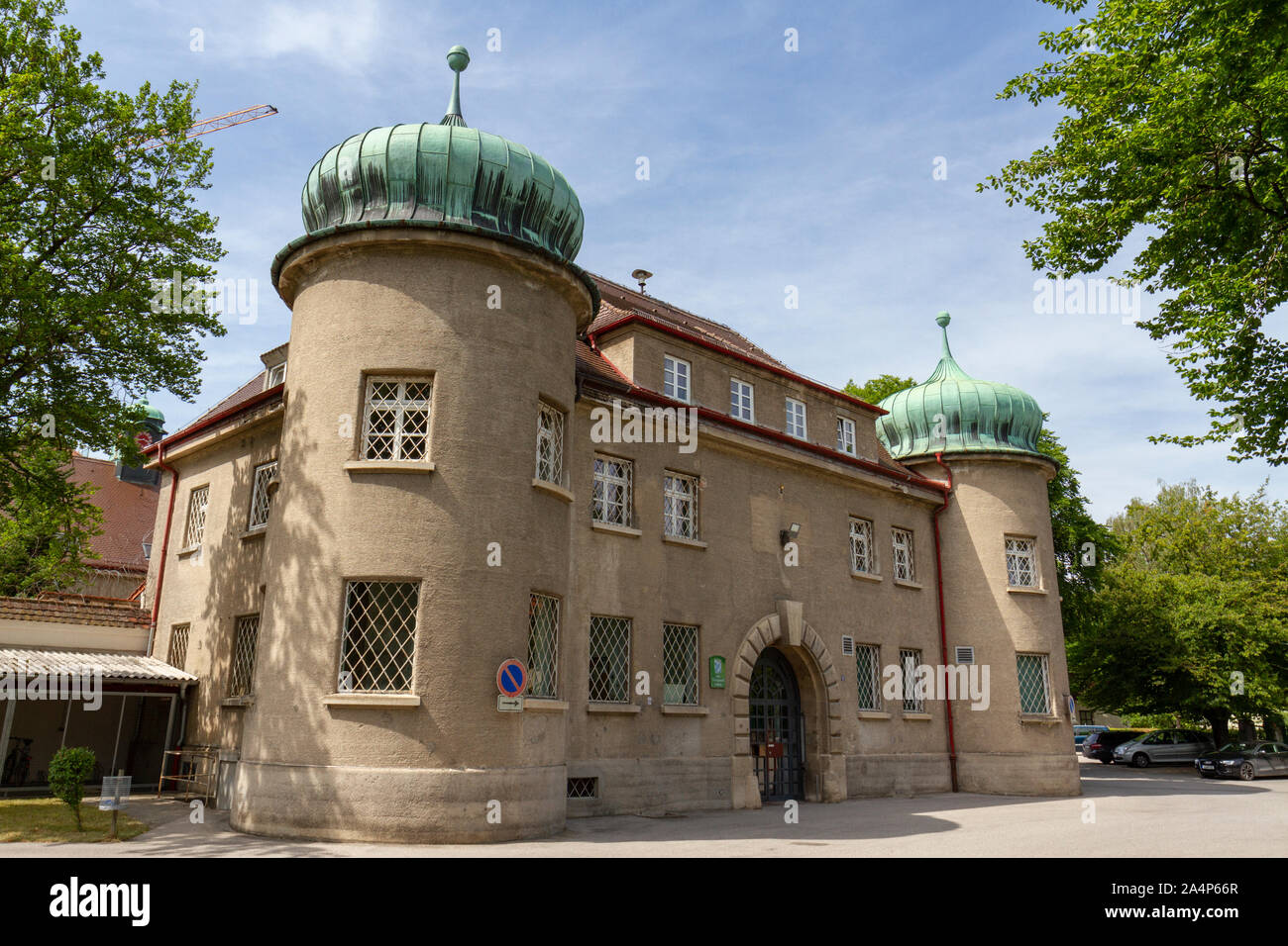 Main entrance to Landsberg Prison where Adolf Hitler dictated his memoirs Mein Kampf to Rudolf Hess in 1923, Landsberg am Lech, Bavaria, Germany. Stock Photo