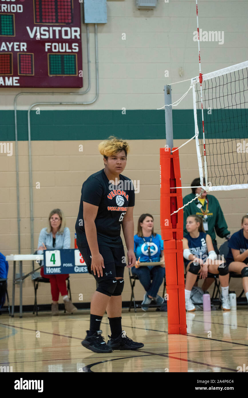 Middle school girl playing volleyball hires stock photography and