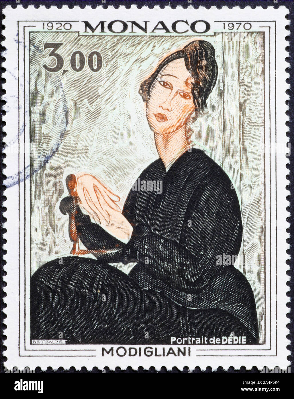 Woman painted by Modigliani on postage stamp Stock Photo