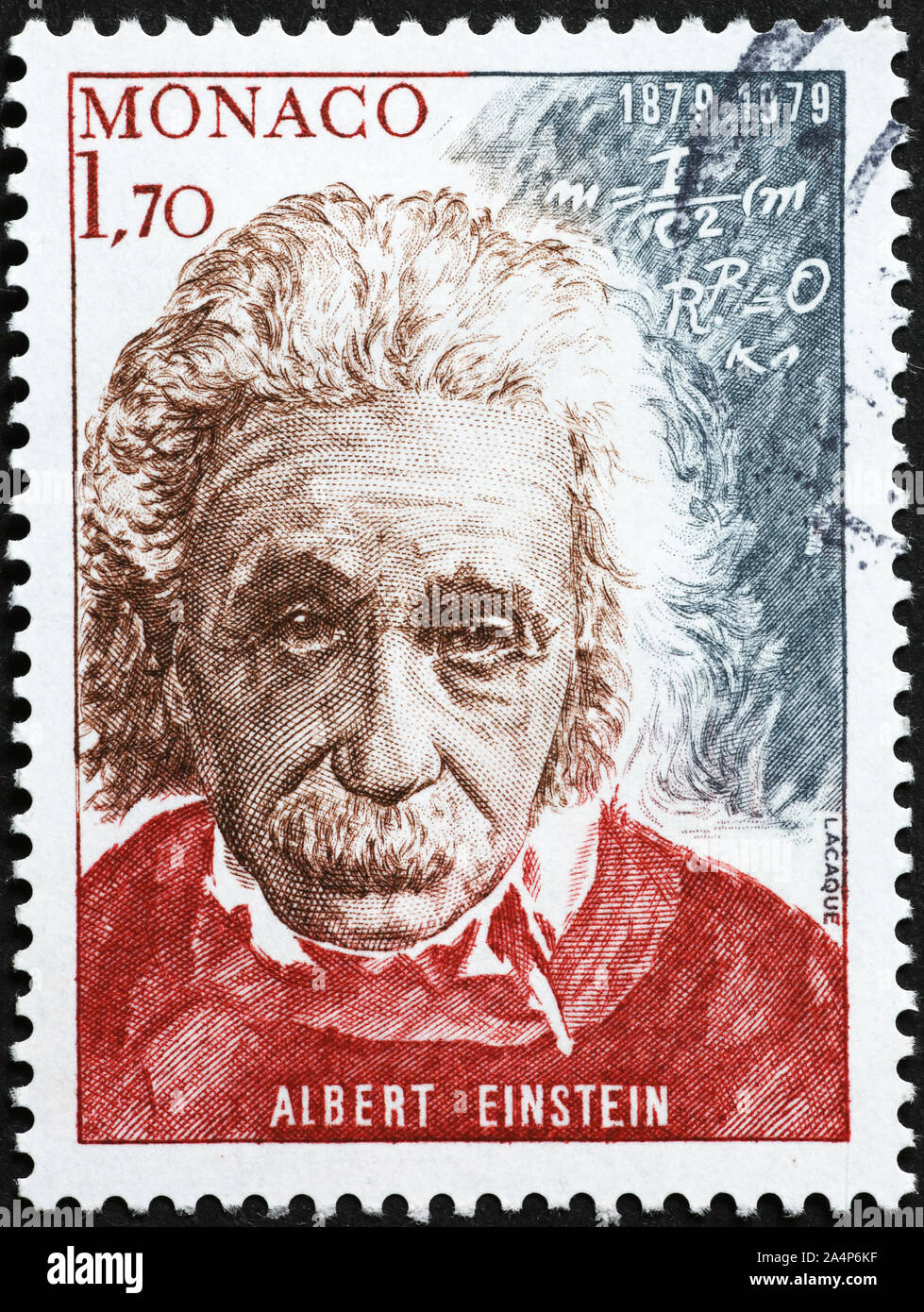 Albert Einstein on postage stamp of Monaco Stock Photo