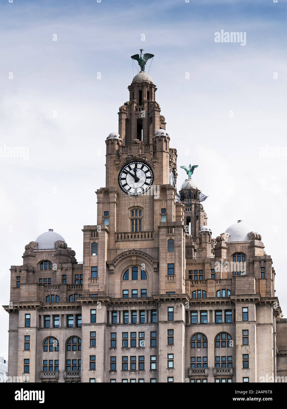 Royal Liver Building, one of The Three Graces, on Liverpool waterfront with Liver Birds, UK Stock Photo