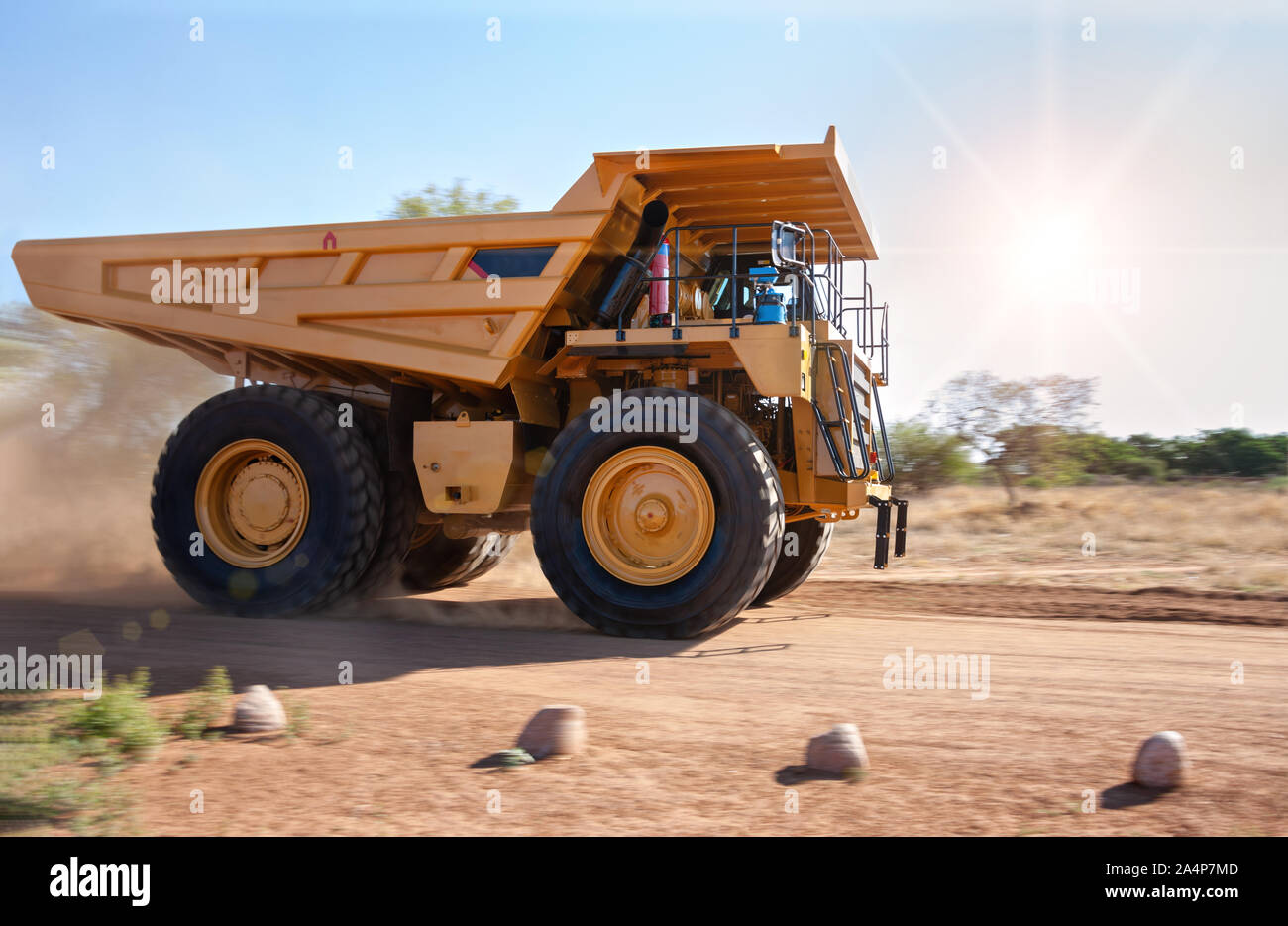 heavy-duty truck speeding at a diamond mine in Jwaneng Botswana Stock Photo