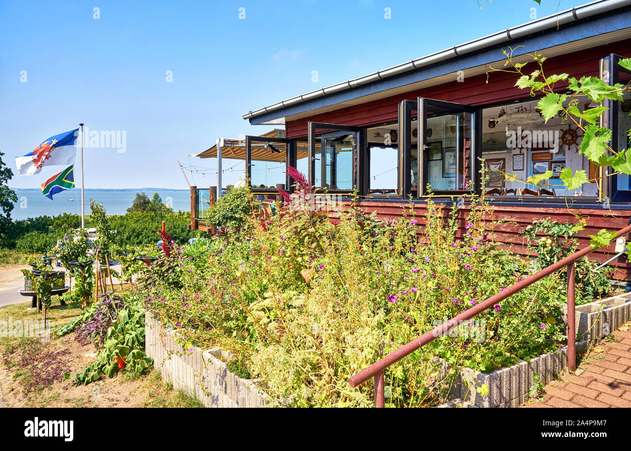 Restaurant on the vineyard overlooking the Baltic Sea. Loddin on the island of Usedom. Stock Photo