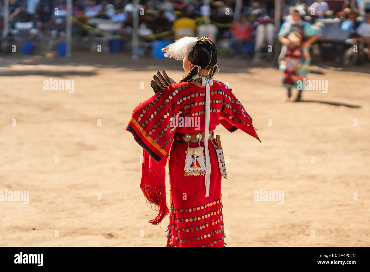 Powwow, woman dance. Native American Woman in Full Regalia. Santa Ynez