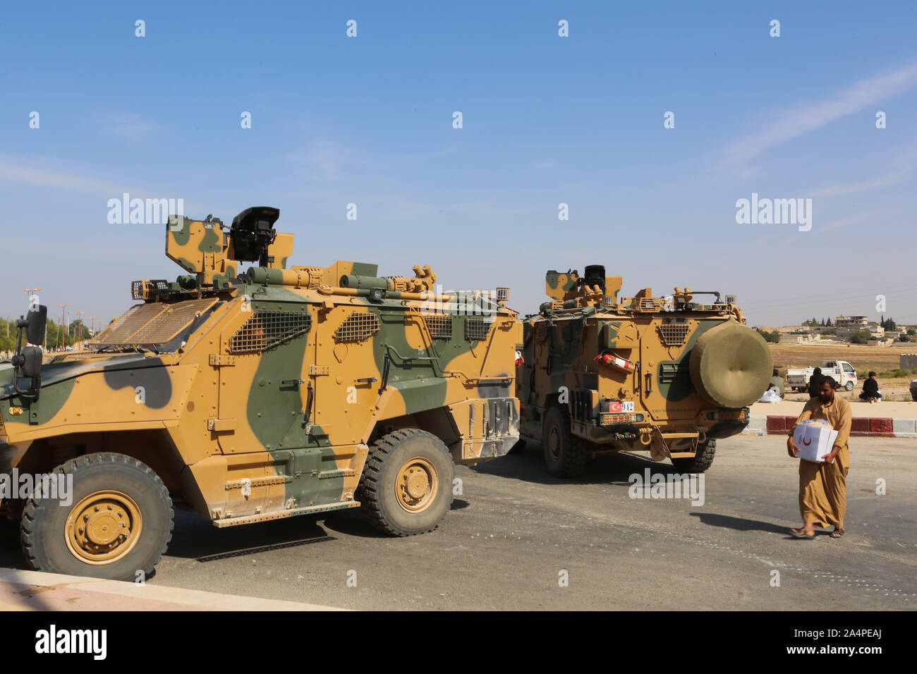 October 15, 2019: Tal Abyad, Syria: The Turkish army enter the Syrian ...