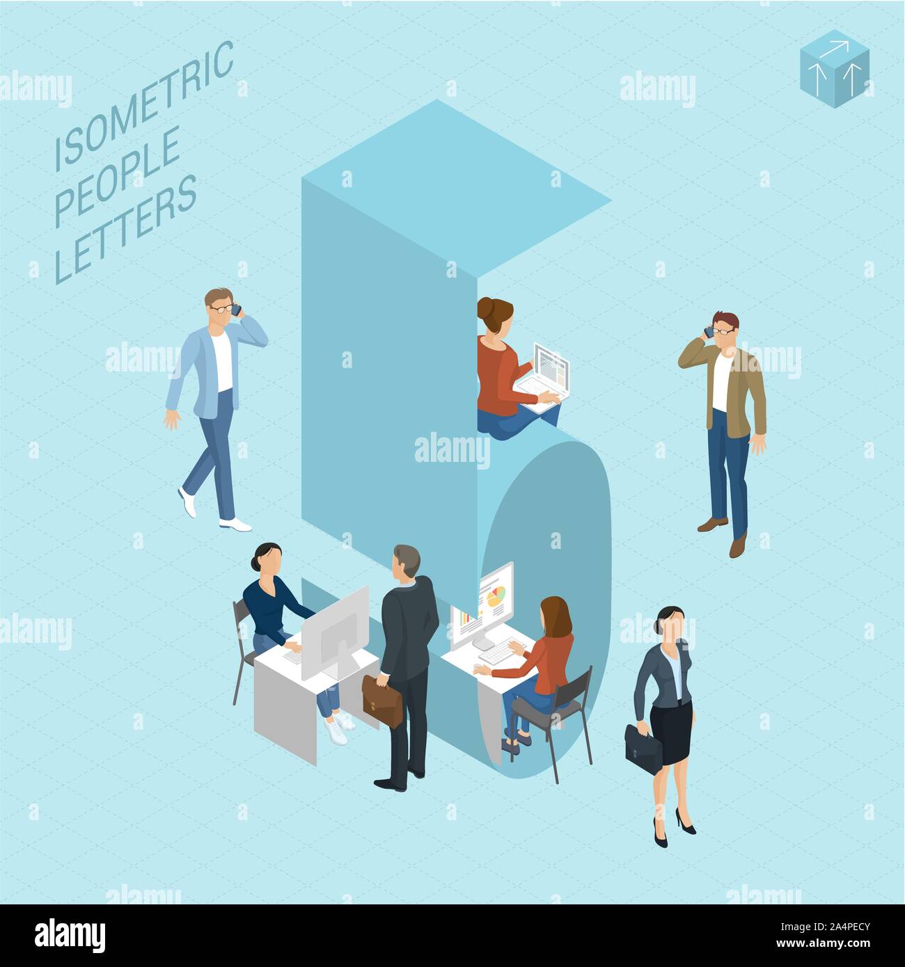 Isometric numbers with people Stock Vector