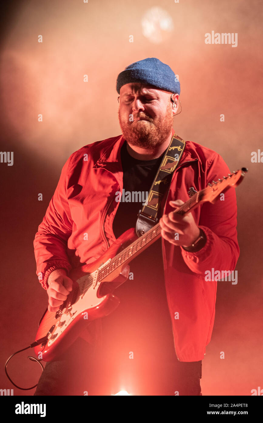 OFFICINE GRANDI RIPARAZIONI, TORINO, ITALY - 2019/10/15: The British singer and song writer Tom Walker performing live on stage at OGR in Torino for his 'What a time to be alive' tour single Italian concert Stock Photo