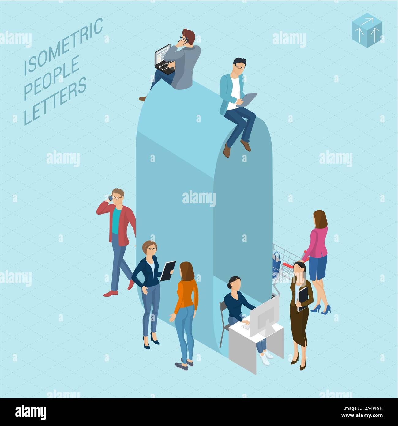 Isometric numbers with people Stock Vector